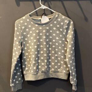 English Factory size small gray &white long sleeve top New with tags polkadot